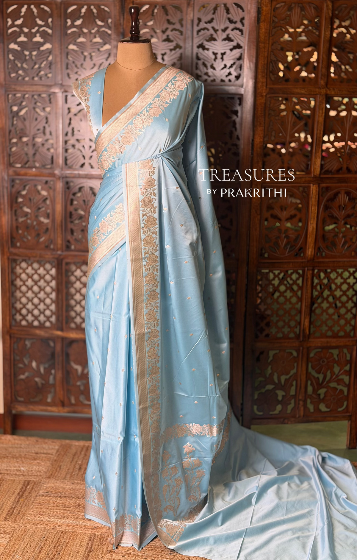 Pastal Blue pure zatin Banarasi silk saree - RAZ2C