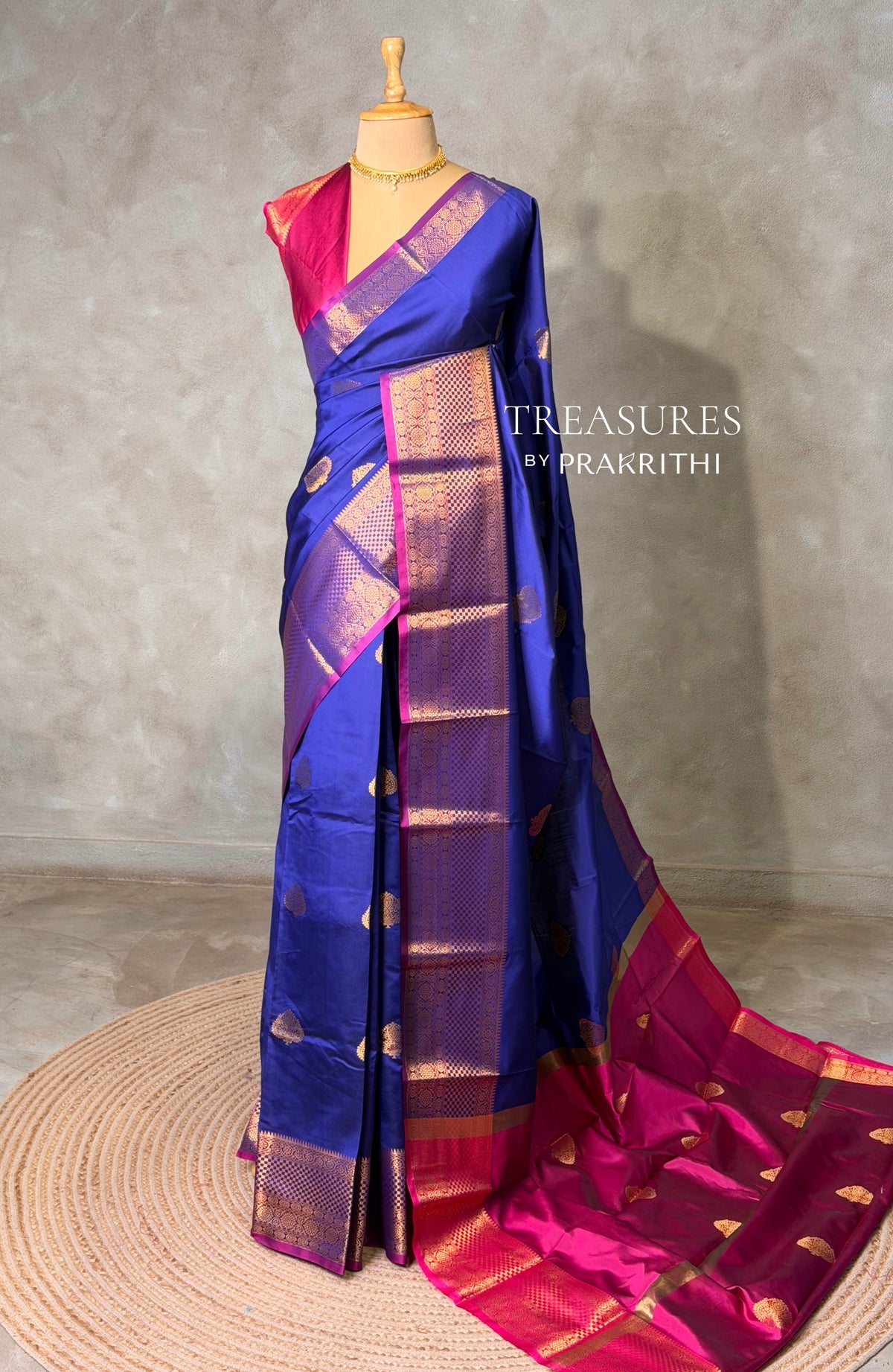 Blue and magenta semi kanchipuram soft silk saree - PSSN206