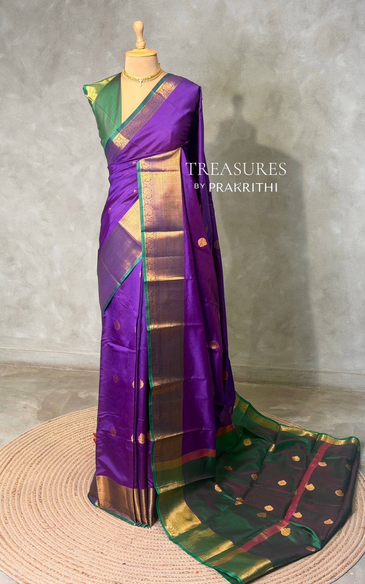 Violet and Green semi kanchipuram soft silk saree - PSSN209
