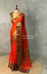 Orange and Brown Banarasi silk saree - GAL4Z