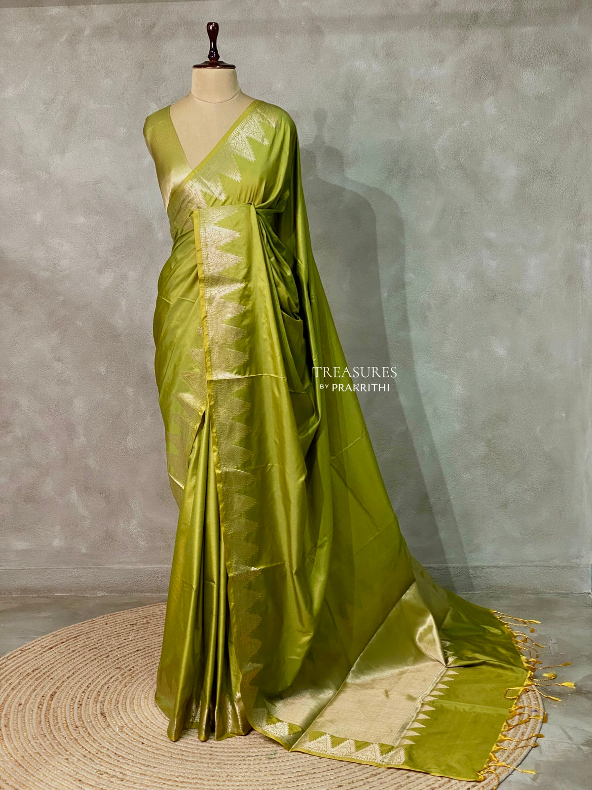Olive Green Semi banarasi silk saree -PIH37A