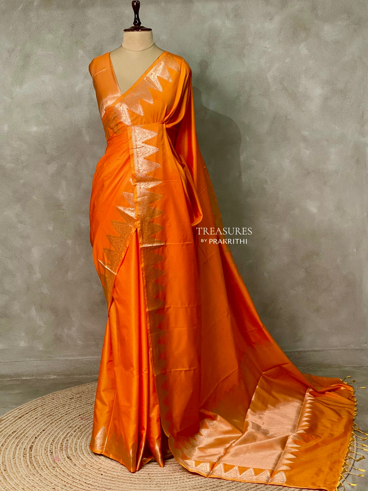 Orange Semi banarasi silk saree -PIH37F