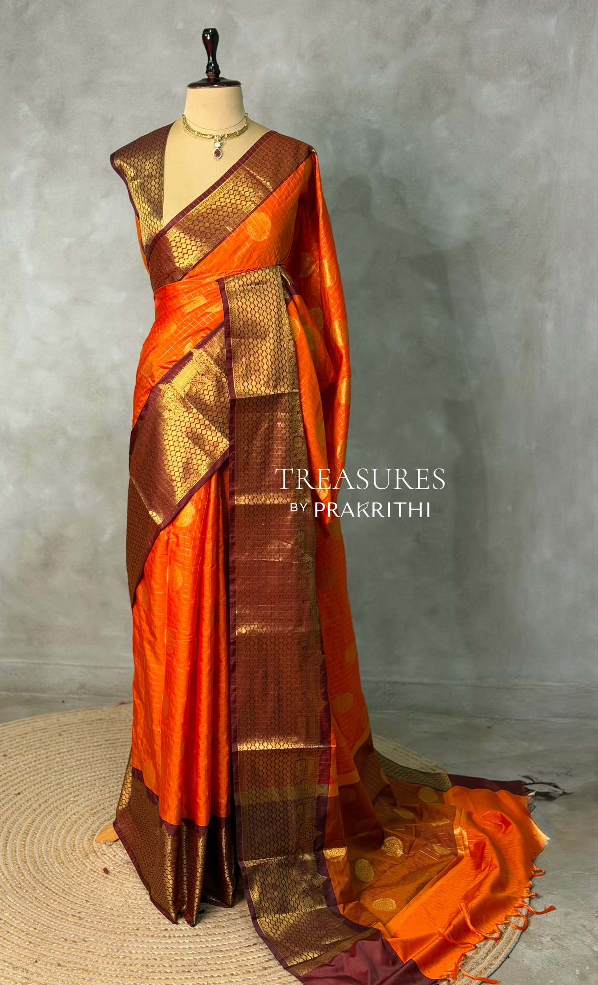 Orange and Brown Banarasi silk saree - GAL7