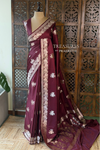 Deep maroon pure zatin Banarasi silk saree - RAZ1C