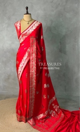 Red pure zatin Banarasi silk saree - RAZ1A