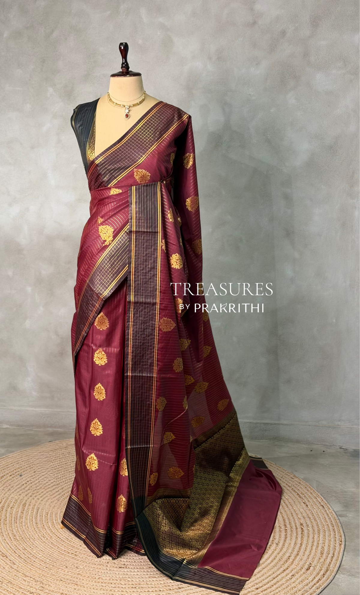 Deep Maroon Banarasi silk saree - GAL9