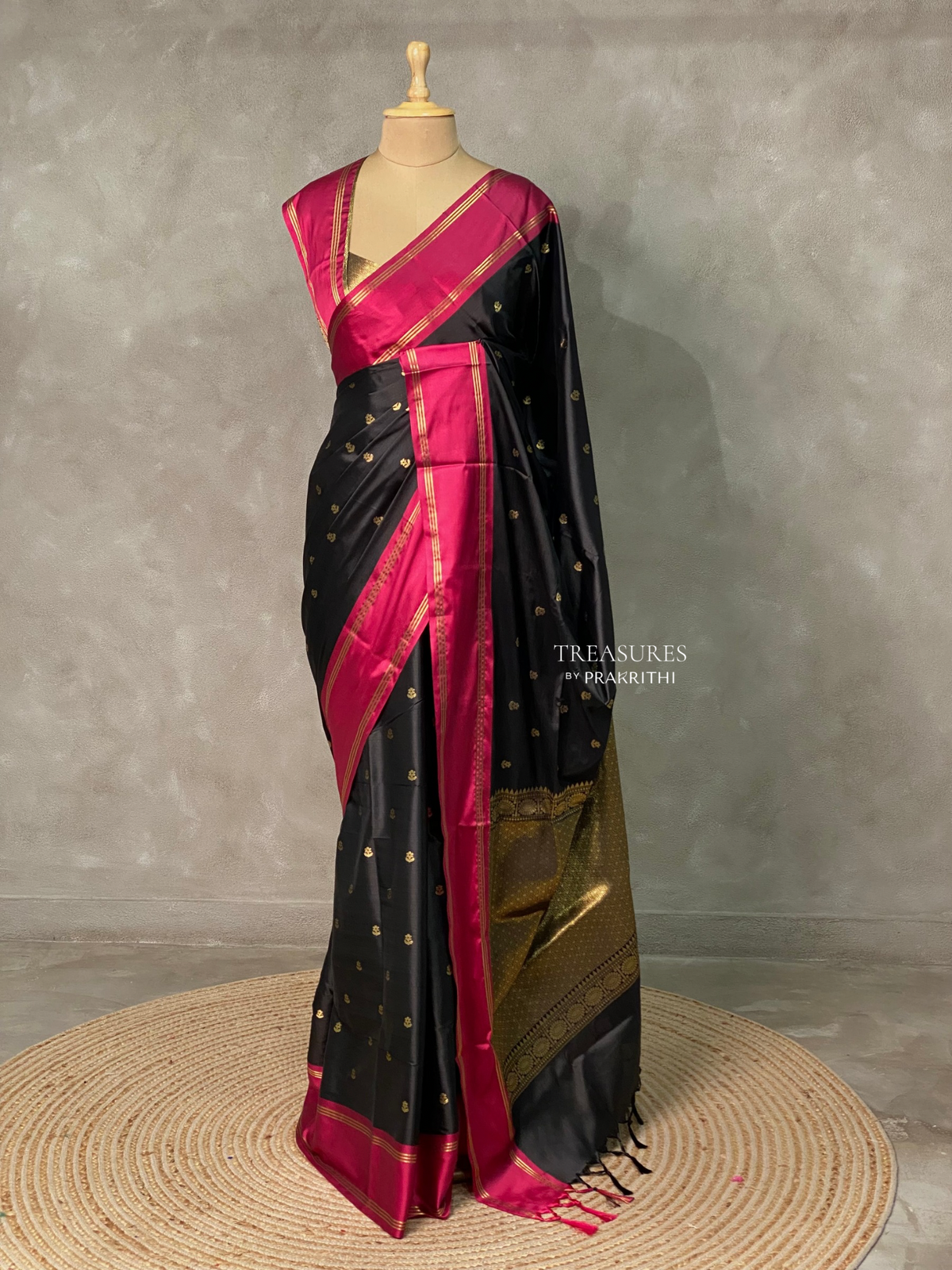 Black and magenta Gajji silk saree -PIH25A