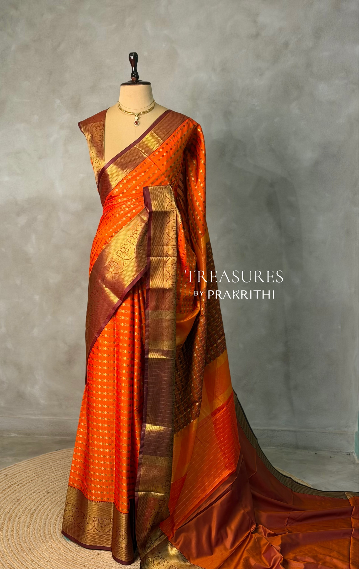 Orange and Brown Banarasi silk saree - GAL8