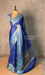 Dark and light blue Banarasi silk saree - GAL10