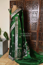 Dark Green pure zatin Banarasi silk saree - RAZ1F