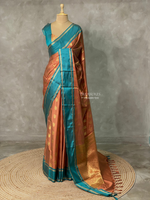 Rusty brown and peacock blue Gajji silk saree -PIH25F
