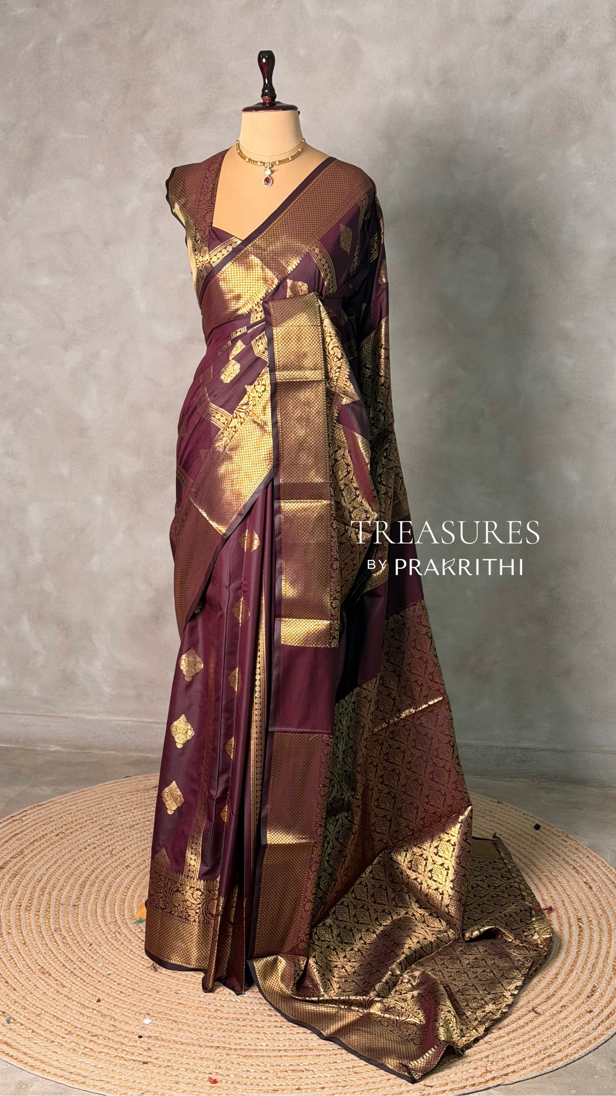 Deep Burgundy Banarasi silk saree - GAL5