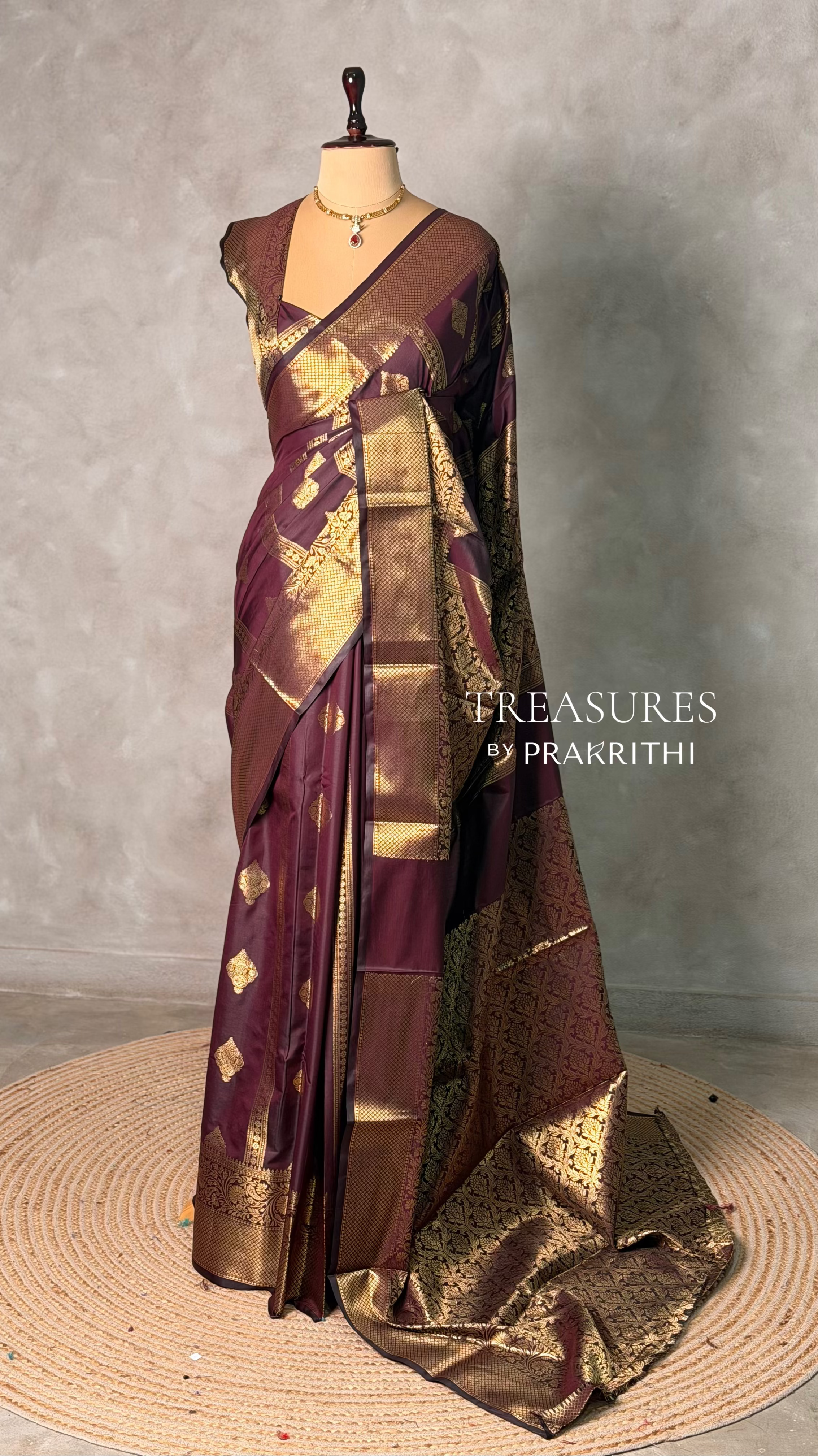 Deep Burgundy Banarasi silk saree - GAL5
