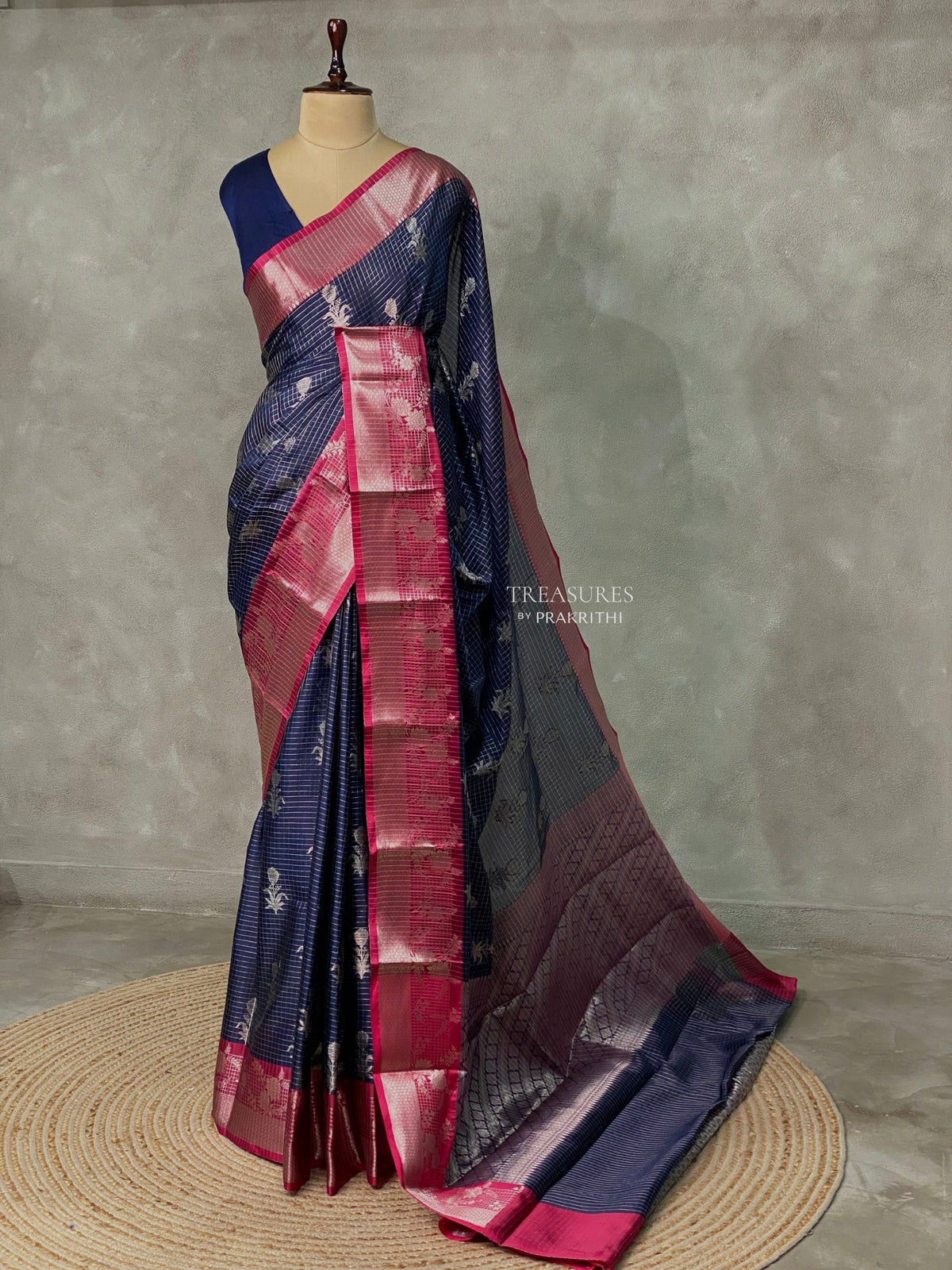Navy Blue and Magenta silk saree -PIH29