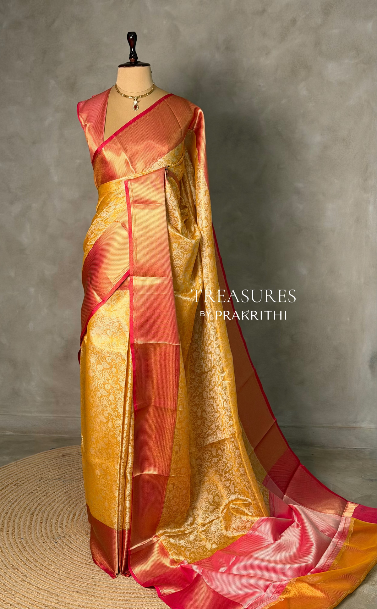 Golden Yellow and magenta Tissue Banarasi silk saree -LZ12C