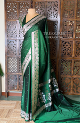 Dark green pure zatin Banarasi silk saree - RAZ2K