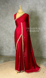 Maroon Pure Satin silk Designer saree- PBRDS3A