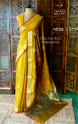 Olive Green Semi Raw mango silk saree- PBR50D