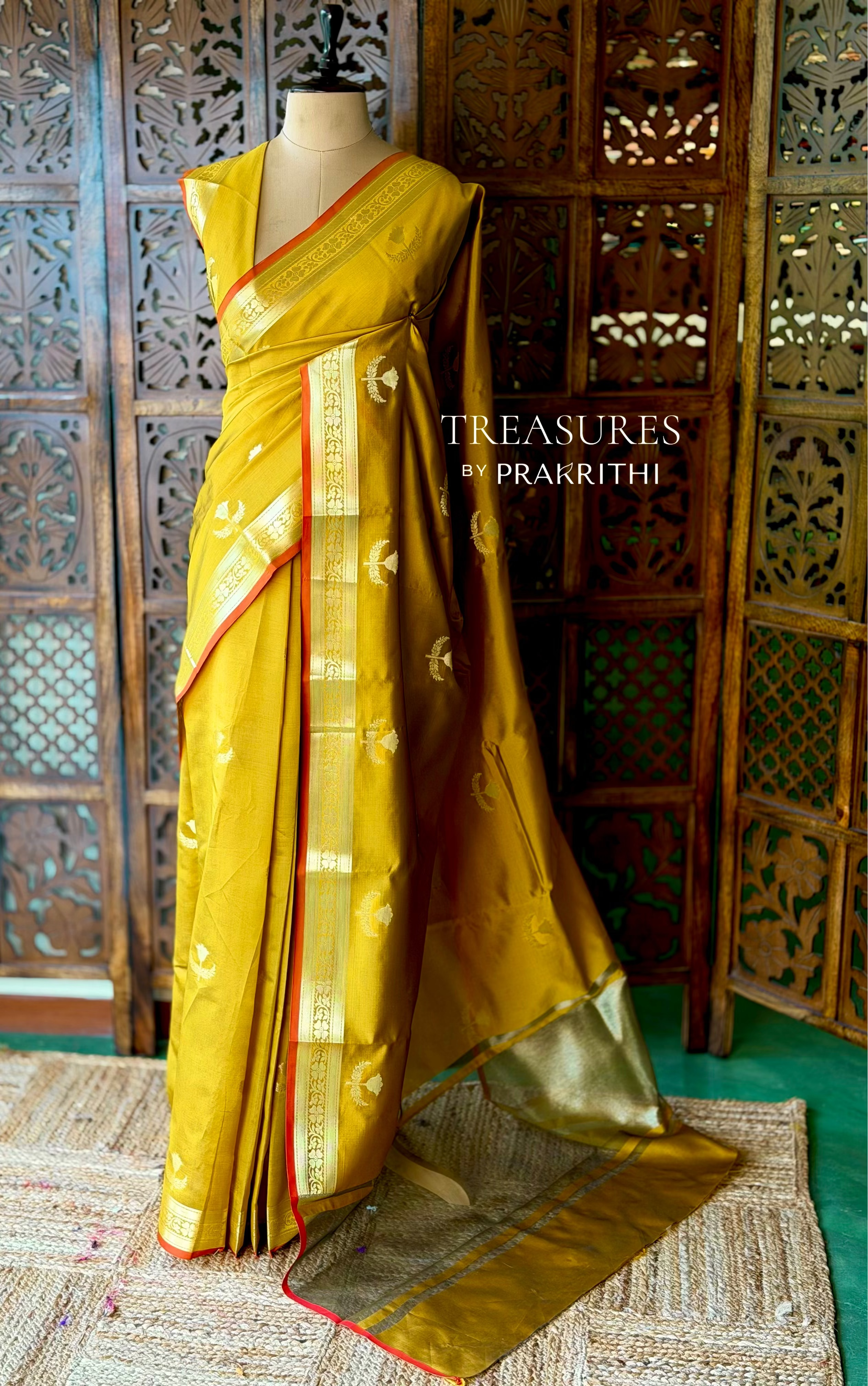 Olive Green Semi Raw mango silk saree- PBR50D