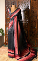 Black tusser silk saree- PBR44B
