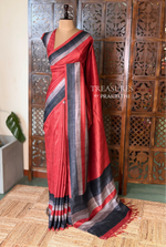 Brick red tusser silk saree- PBR44D