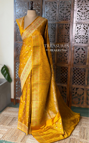Dark yellow pure Jamwar Tanchui banarasi saree: PBR56D3