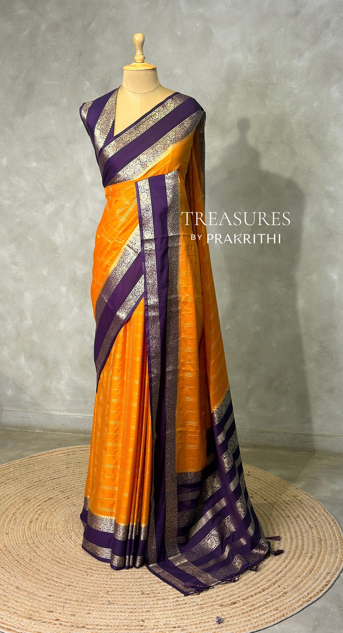 Yellow and Violet Crepe silk saree- PBRSB3B
