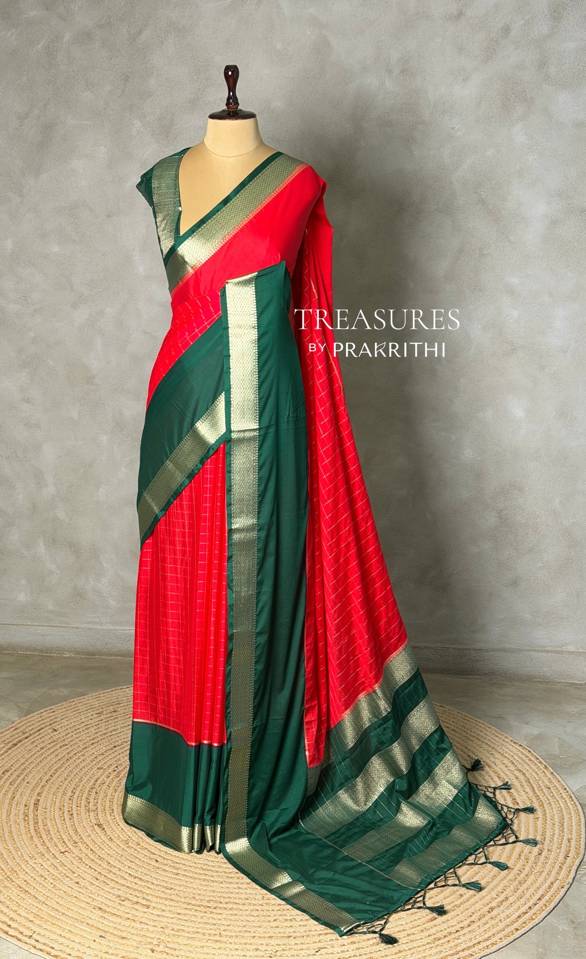 Red and Green Crepe silk saree- PBRSB4F