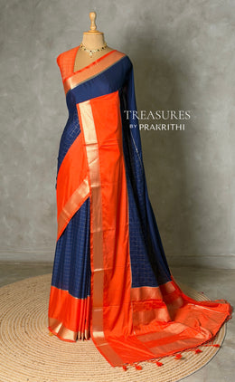 Blue and orange Crepe silk saree- PBRSB4H