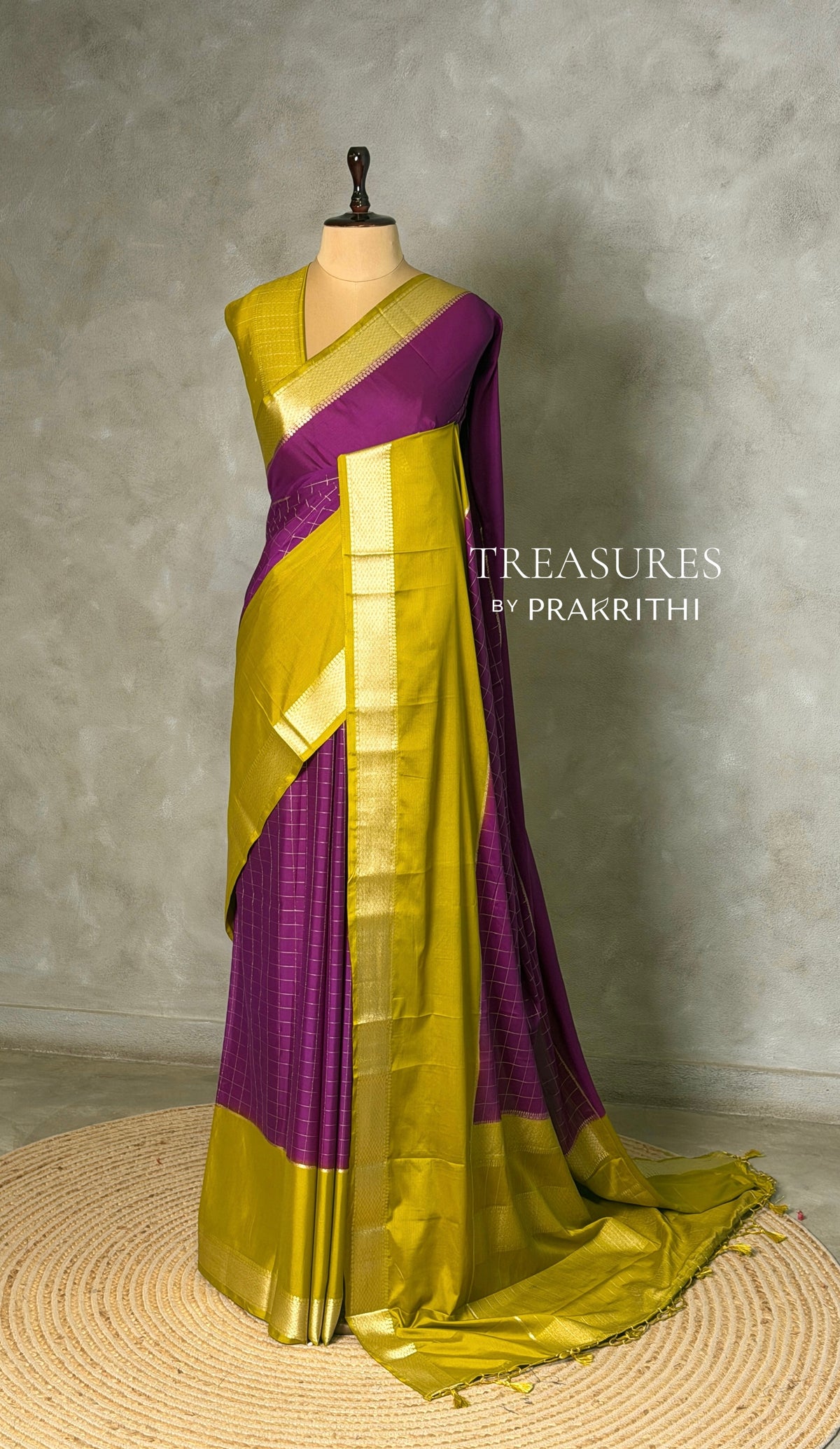 Purple and Olive green Crepe silk saree- PBRSB4J