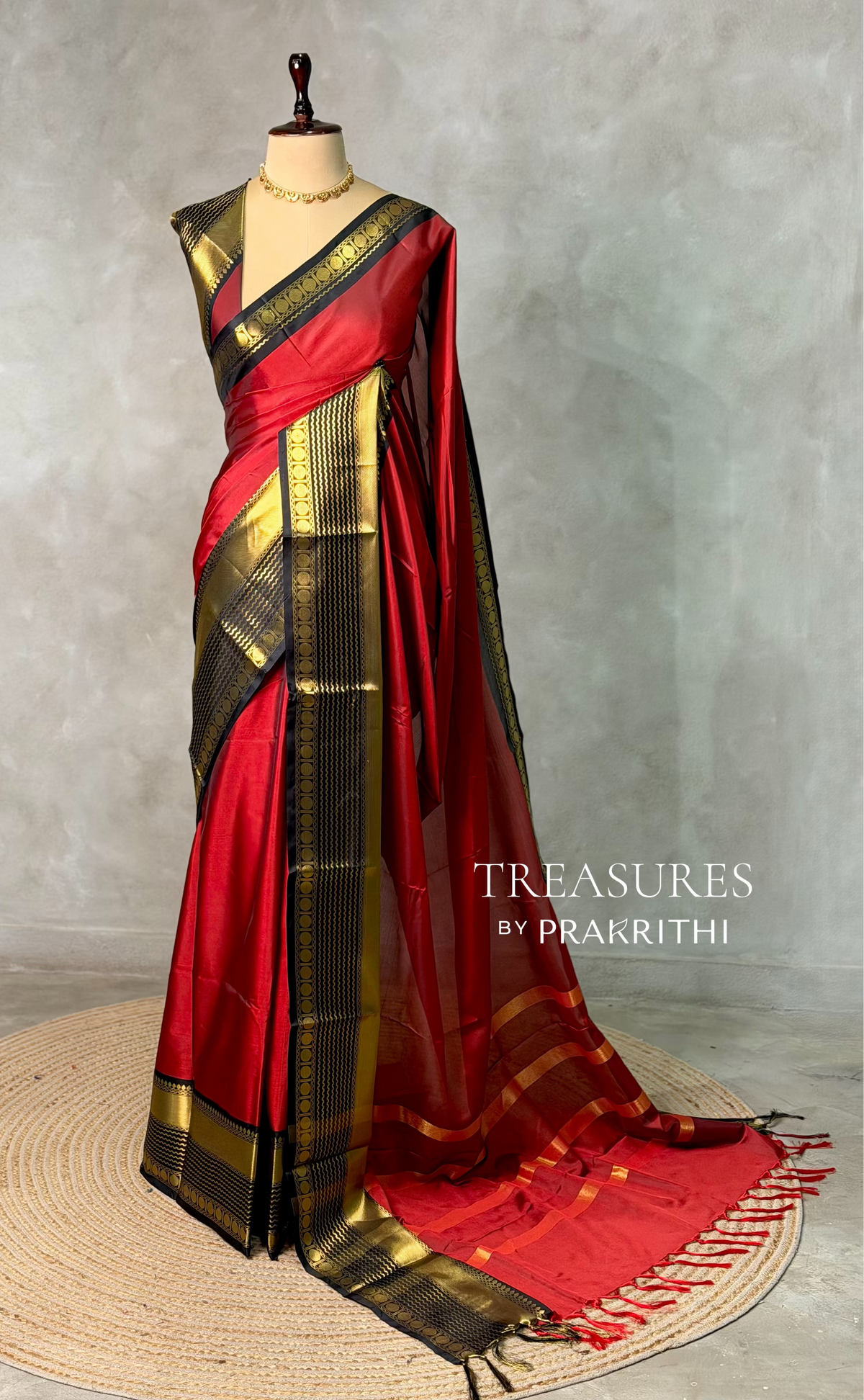 Maroon red and Black Banarasi silk saree - PIH78