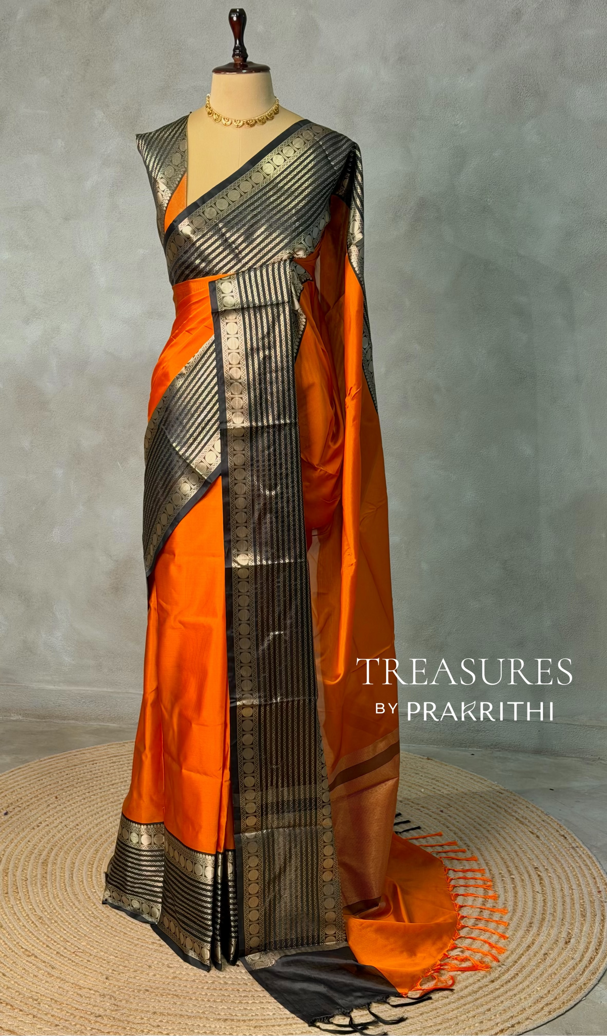 Orange and Black Banarasi silk saree - PIH79