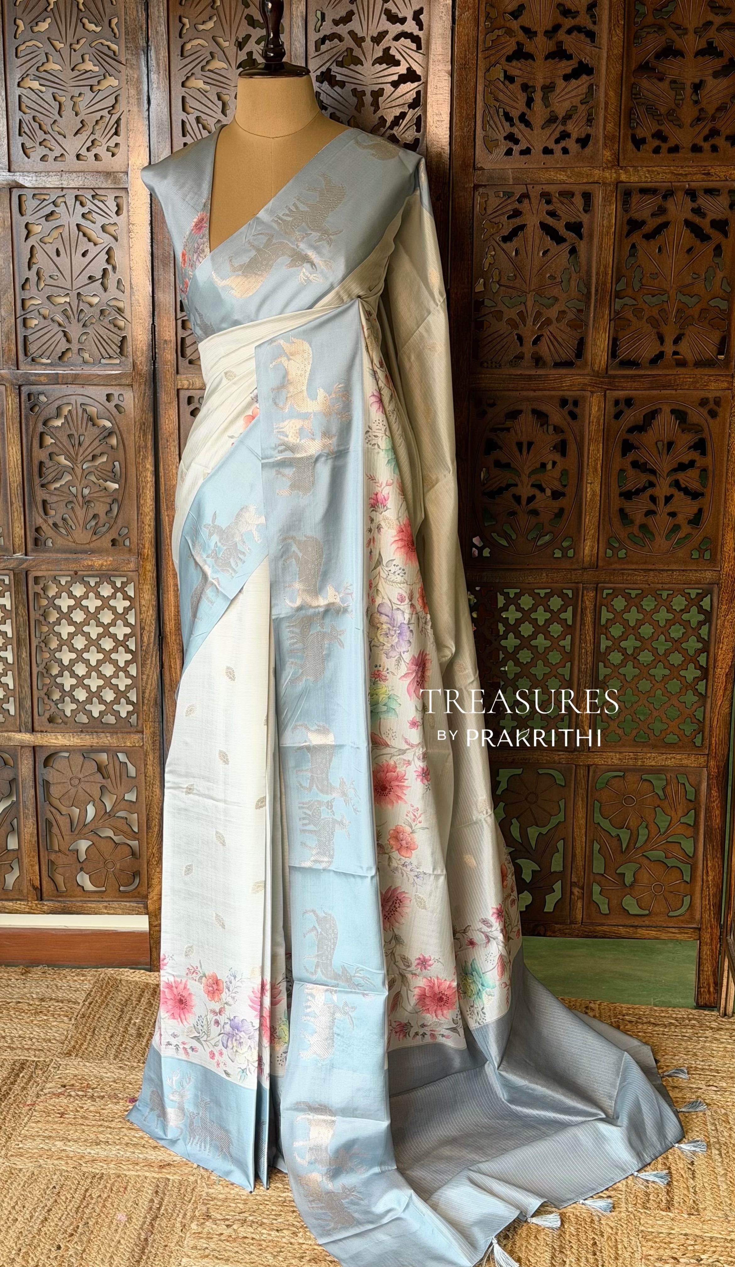 Greyish blue Soft silk saree: PBR55C