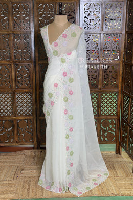 White crush georgette Designer saree- PBRCK5