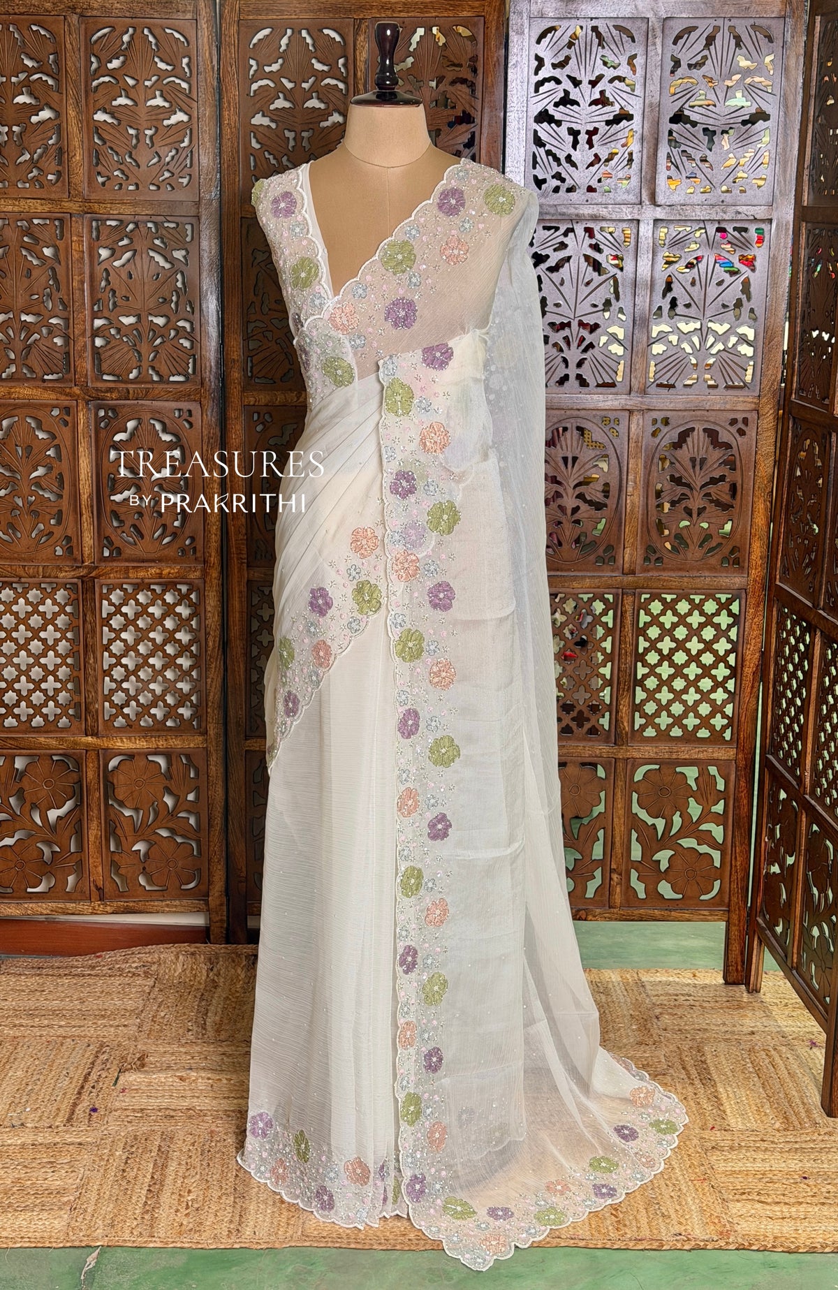 White crush georgette Designer saree- PBRCK5B