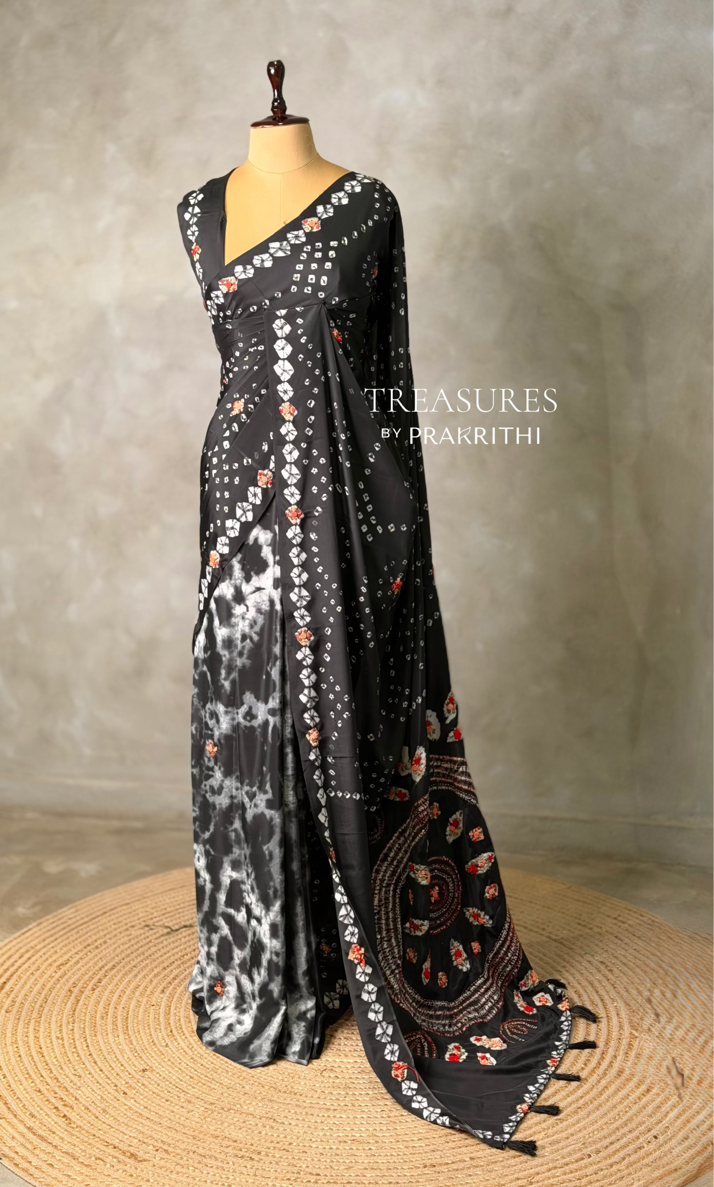 Black crepe silk saree- PBR46B