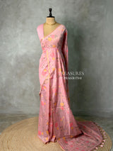 Onion Pink Chanderi silk cotton Jamdani woven saree- PBRJ37