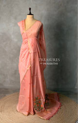 Peach Chanderi silk cotton Jamdani woven saree- PBRJ17