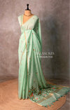 Pista Green Chanderi silk cotton Jamdani woven saree- PBRJ3