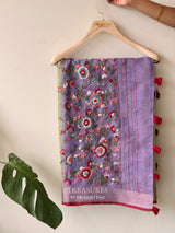 Green and Lavender Tissue linen saree- PBR5