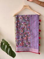 Green and Lavender Tissue linen saree- PBR5