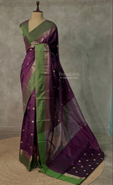 Wine and green banarasi silk saree -PMR3D