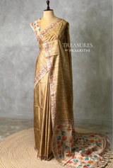 Olive Green semi tusser saree- PBR45C