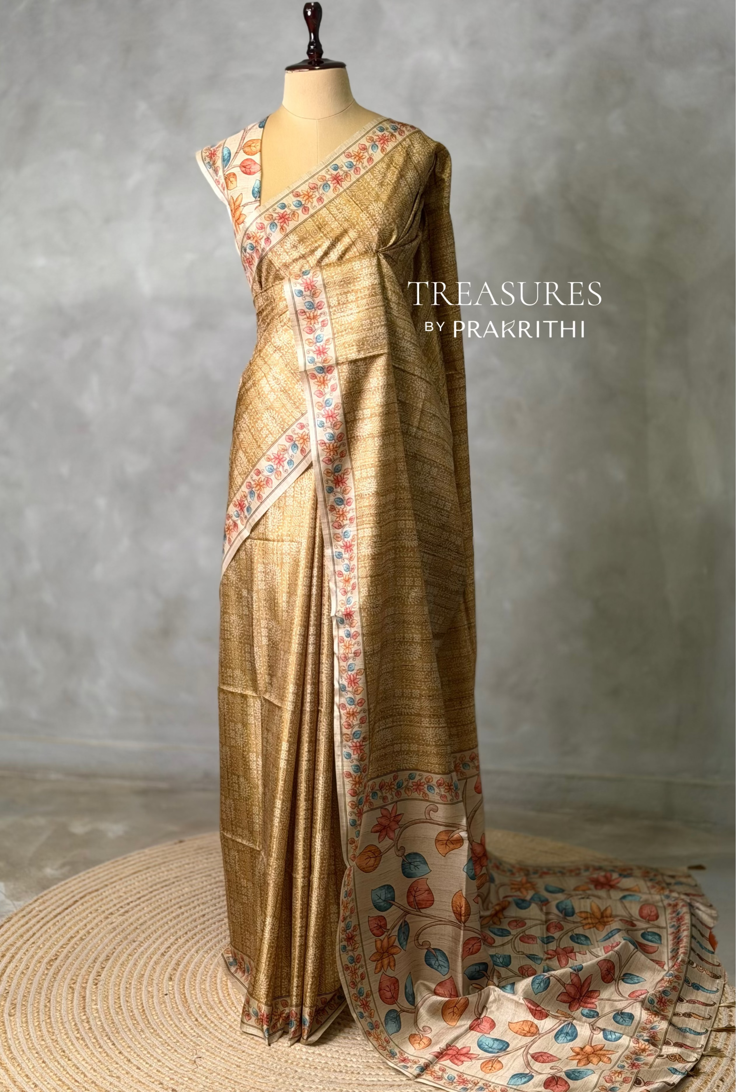 Olive Green semi tusser saree- PBR45C