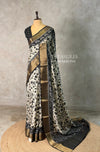 White and black Dola silk saree- PBR57F1