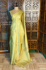 Lemon Green Tusser Silk saree- PBR63A