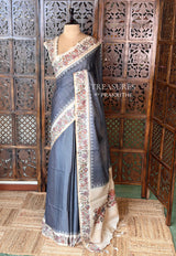 Grey Tusser Silk saree- PBR63J