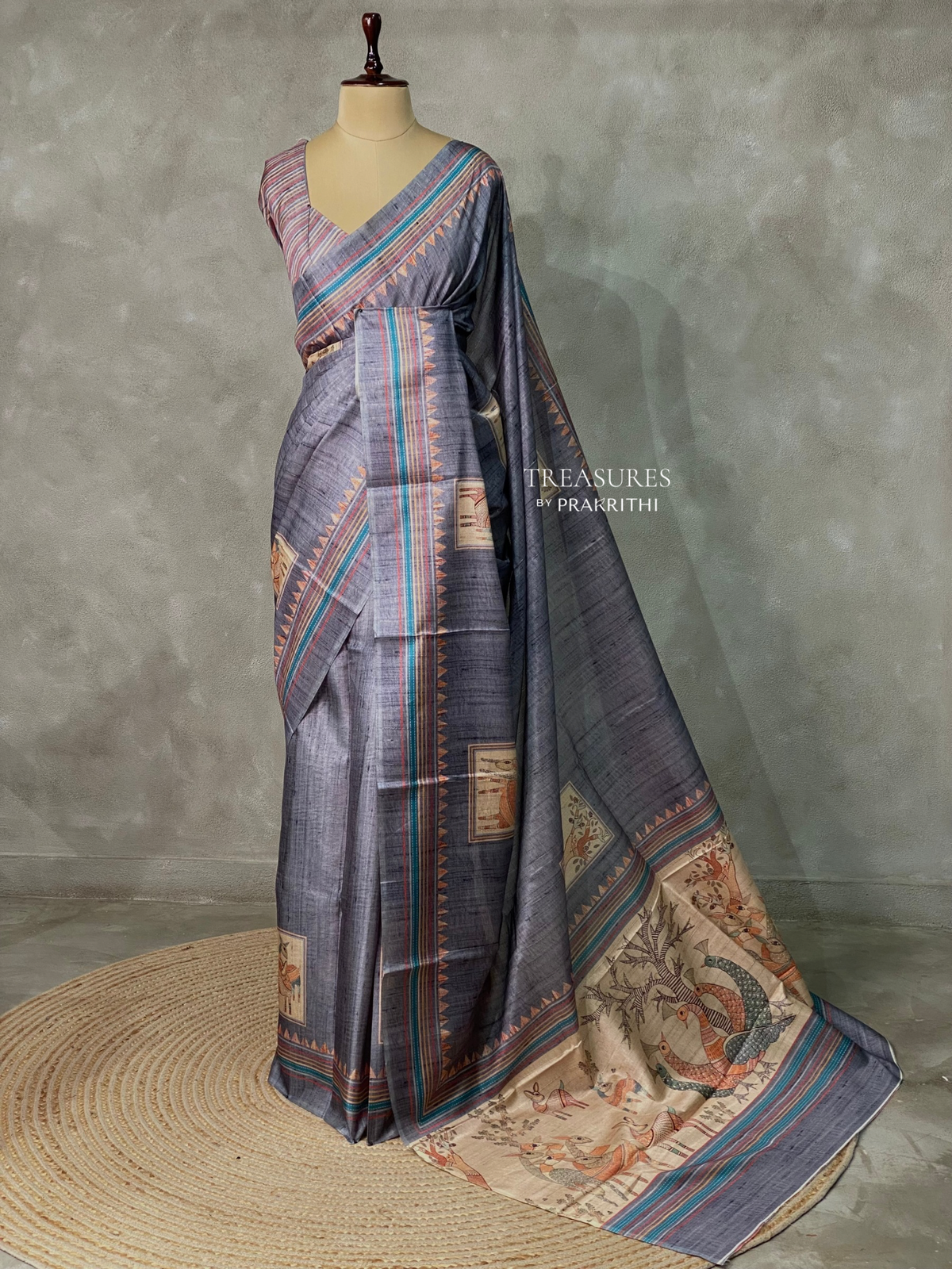 Grey Semi tusser silk saree - KRUPT7