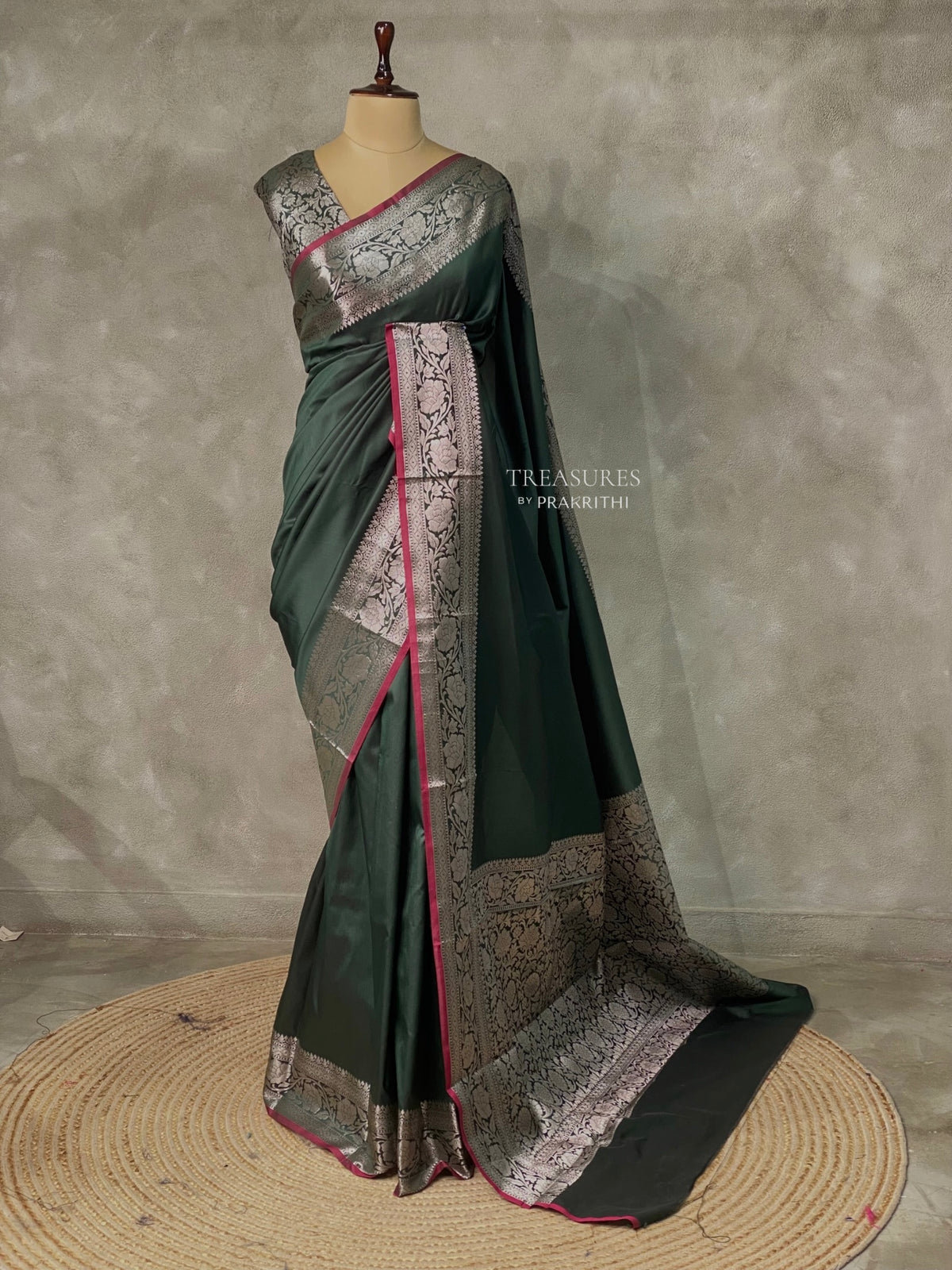 Deep Green katan Banarasi silk saree- PIH38