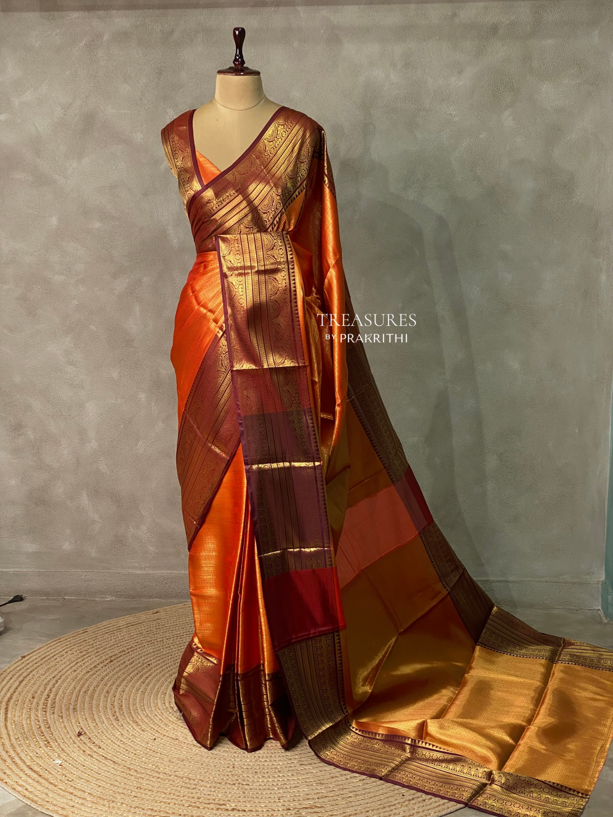 Orange and Deep Maroon Banarasi silk saree- PIH39C